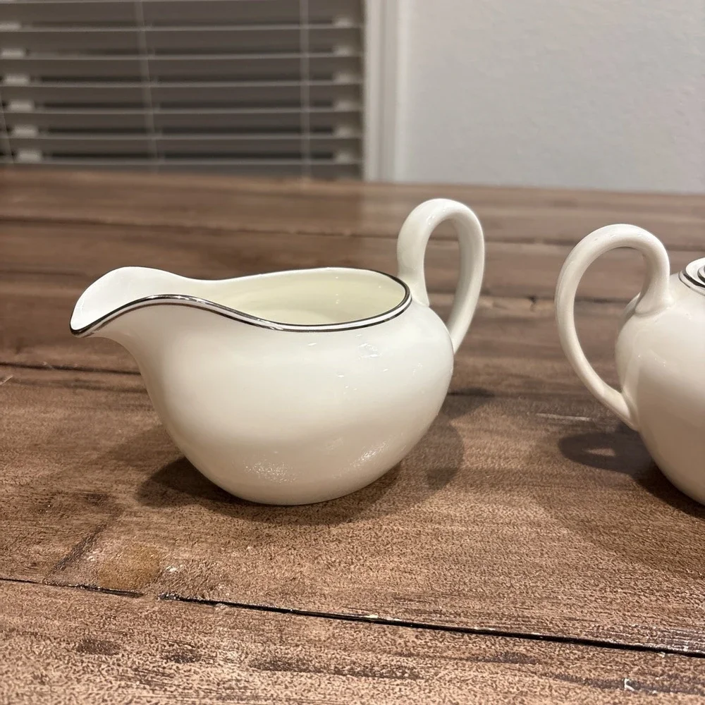 Vintage WEDGWOOD Bone China DORIC White, Silver Edged Creamer And SUGAR EXC!